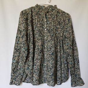 Loft Long Sleeve Womens Top Size S Color Gray Black Aqua